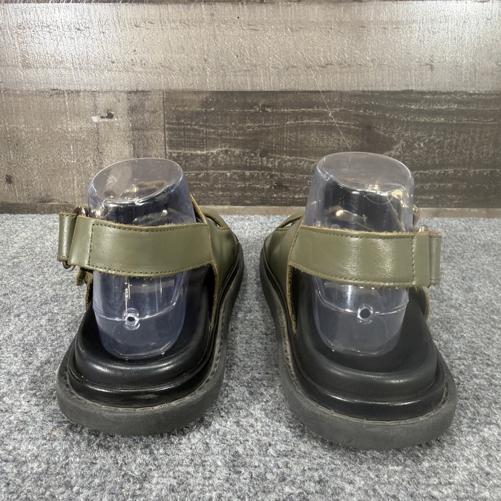 ALOHAS Harper Flat Sandals Olive Green Leather Chunky Gold Buckle EU 38 US 7 7.5 - Picture 4 of 12